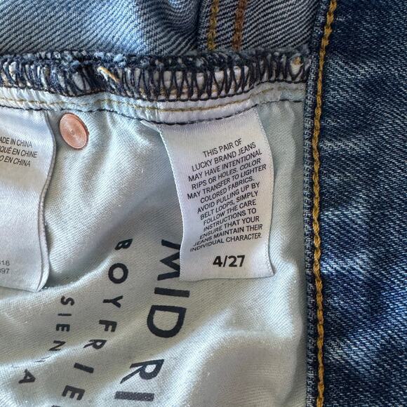 Lucky SZ 4/27 Boyfriend Sienna Jeans Mid-Rise Distressed Frayed Hem Stretch Blue - Picture 12 of 14